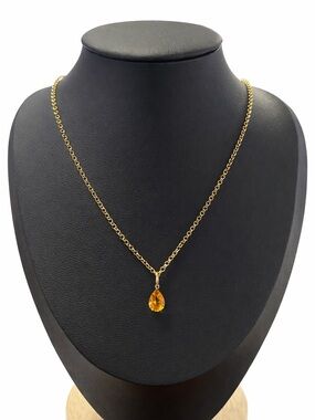 18K Gold Chain Necklace with Natural Citrine Teardrop Pendant and Earring Set